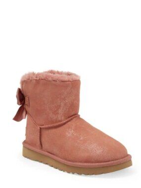 UGG® Mini Bailey Bow Glimmer Faux Fur Lined Boot – Sepia Film – 9M – NWT